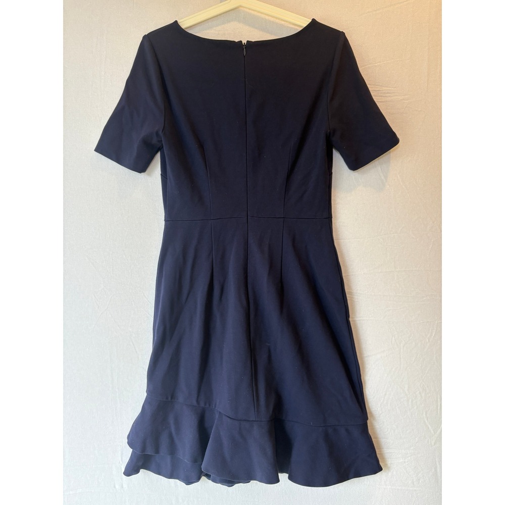 Diane von Furstenberg Navy Blue‎ Ruffle Hem Short Sleeve Sheath Dress Size 4 - Picture 9 of 10